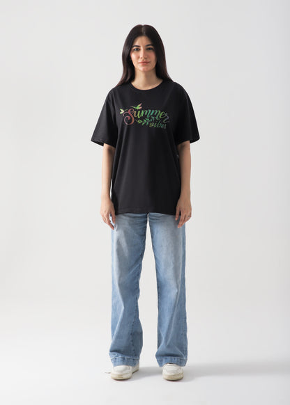 Summer Vibes  Printed T-Shirt - Black