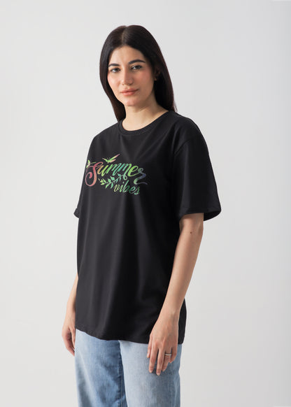Summer Vibes  Printed T-Shirt - Black