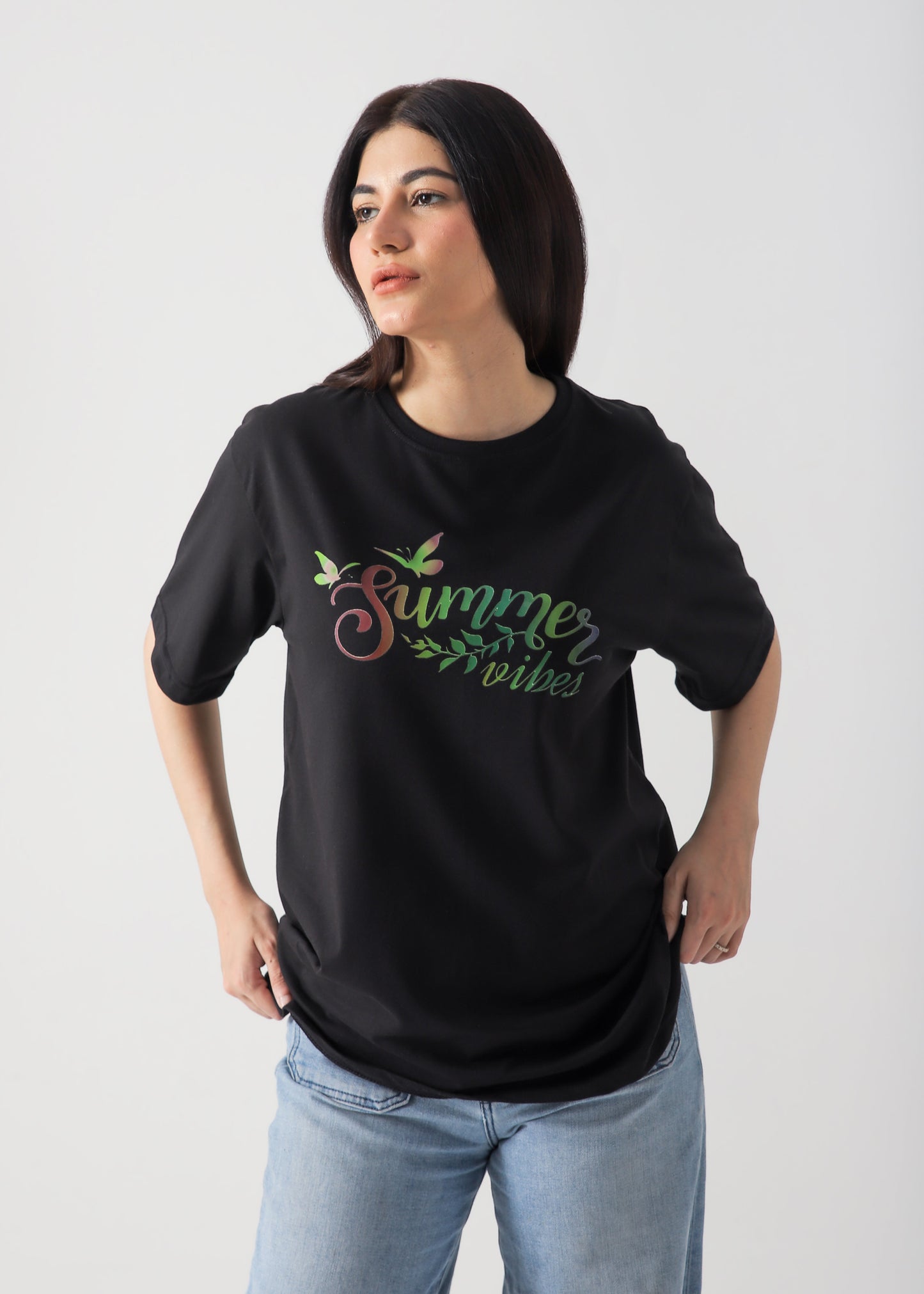 Summer Vibes  Printed T-Shirt - Black