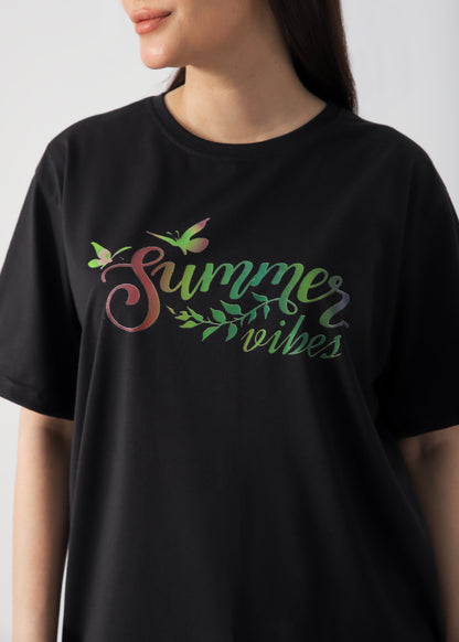 Summer Vibes  Printed T-Shirt - Black