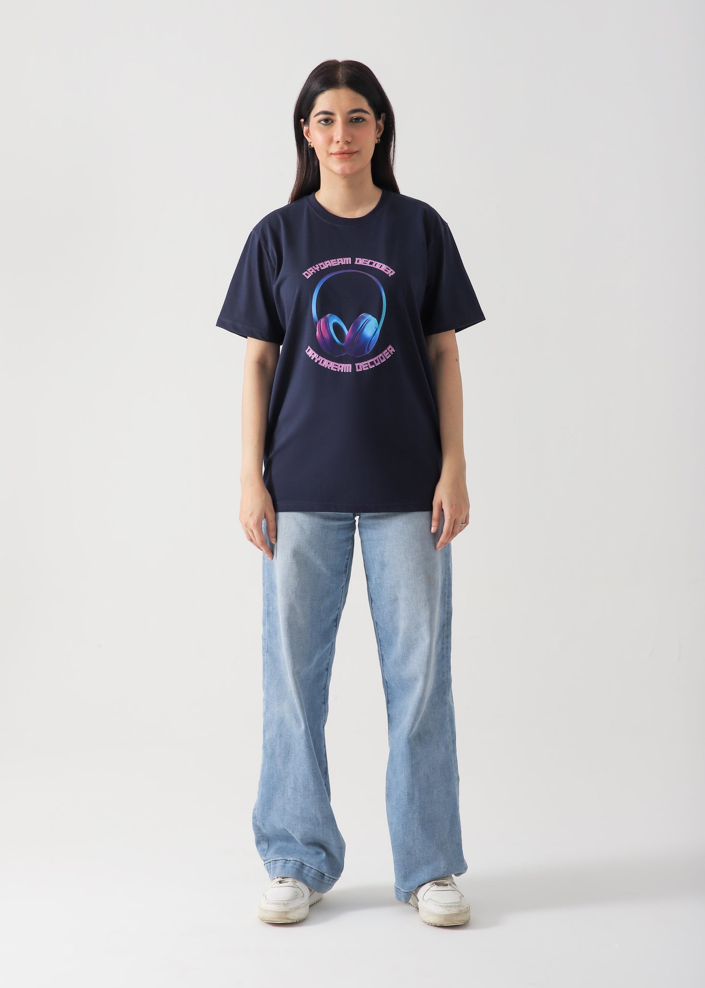 Headphones Printed T-Shirt -Navy Blue