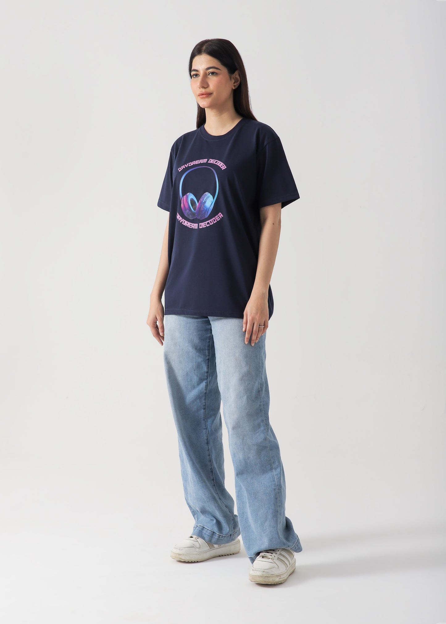 Headphones Printed T-Shirt -Navy Blue