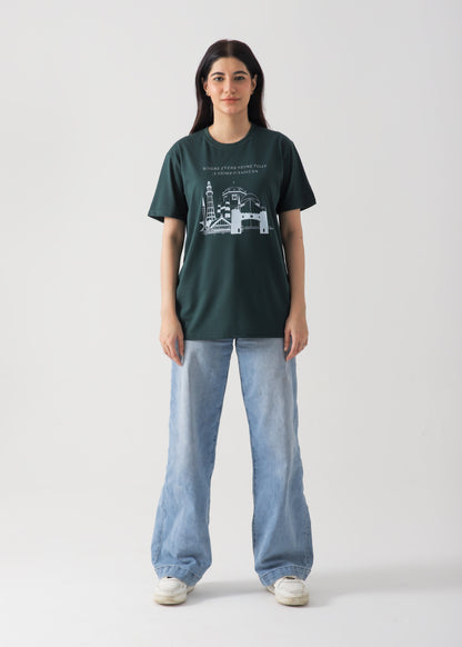 Wonders Printed T-Shirt -Bottle Green