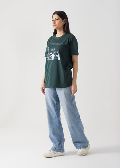 Wonders Printed T-Shirt -Bottle Green