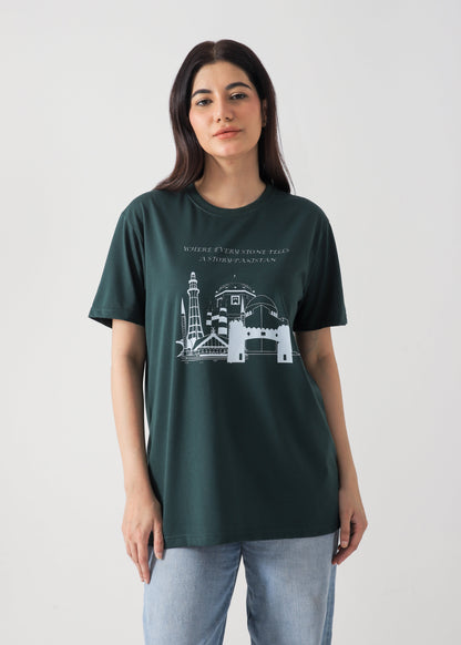 Wonders Printed T-Shirt -Bottle Green