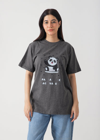 Cute Panda Printed T-Shirt - Charcoal