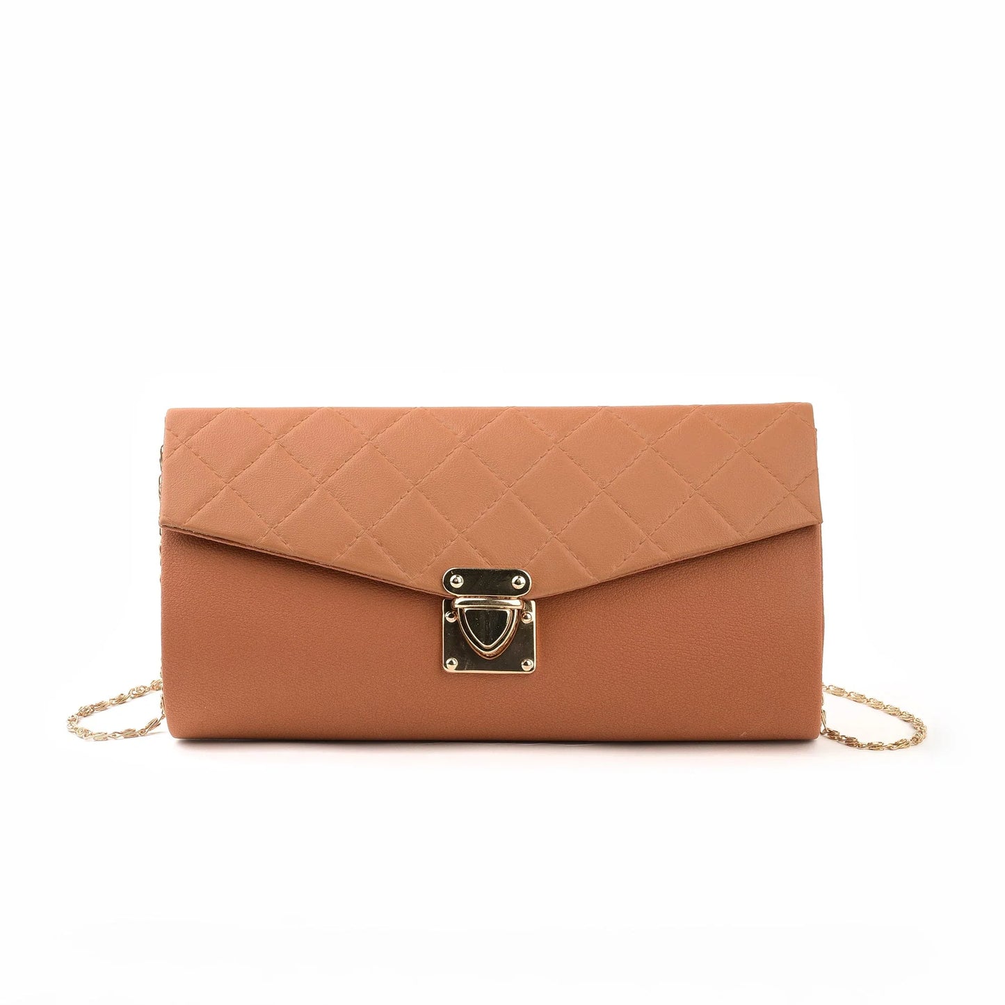 SQUARE QUILTED  CROSSBODY CLUTCH -BROWN