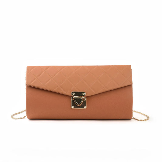 SQUARE QUILTED  CROSSBODY CLUTCH -BROWN