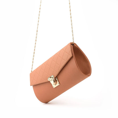 SQUARE QUILTED  CROSSBODY CLUTCH -BROWN