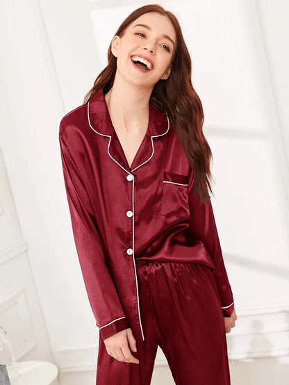 Maroon Plain Silk Pj Set