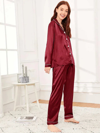 Maroon Plain Silk Pj Set