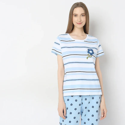 Blue Lily Printed Night Suit