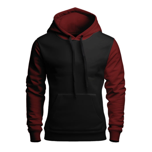 Black With Maroon Basic Kangaroo Hoodie