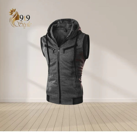Charcoal Sleeveless Hooded Zipper