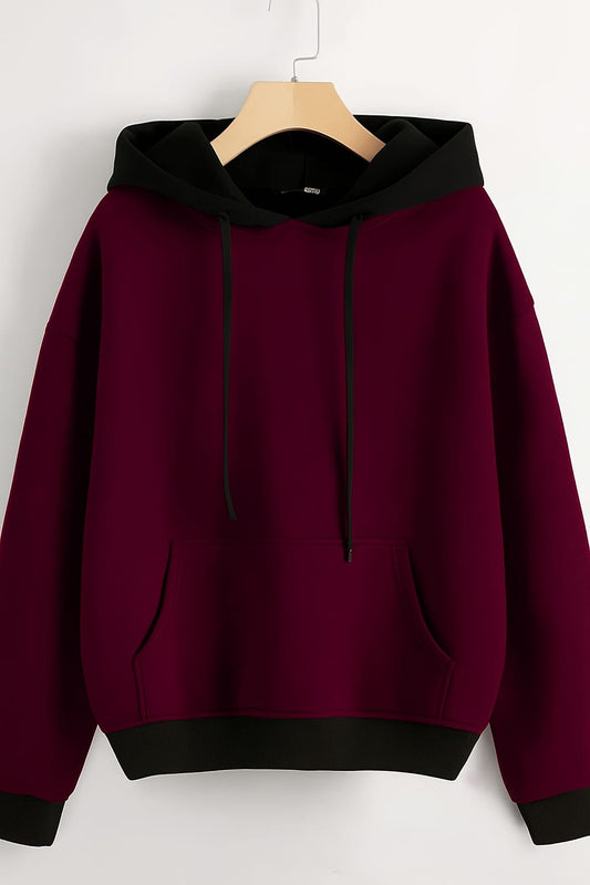 Maroon With Black Basic Kangaroo Hoodie