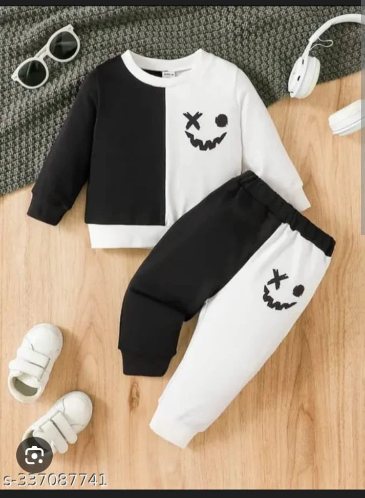 White & Black Smile Printed Fleece Kids Wear (Each)