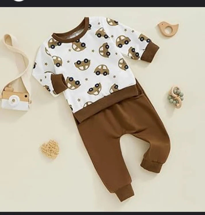 Brown Car Printed Fleece Kids Wear (Each)
