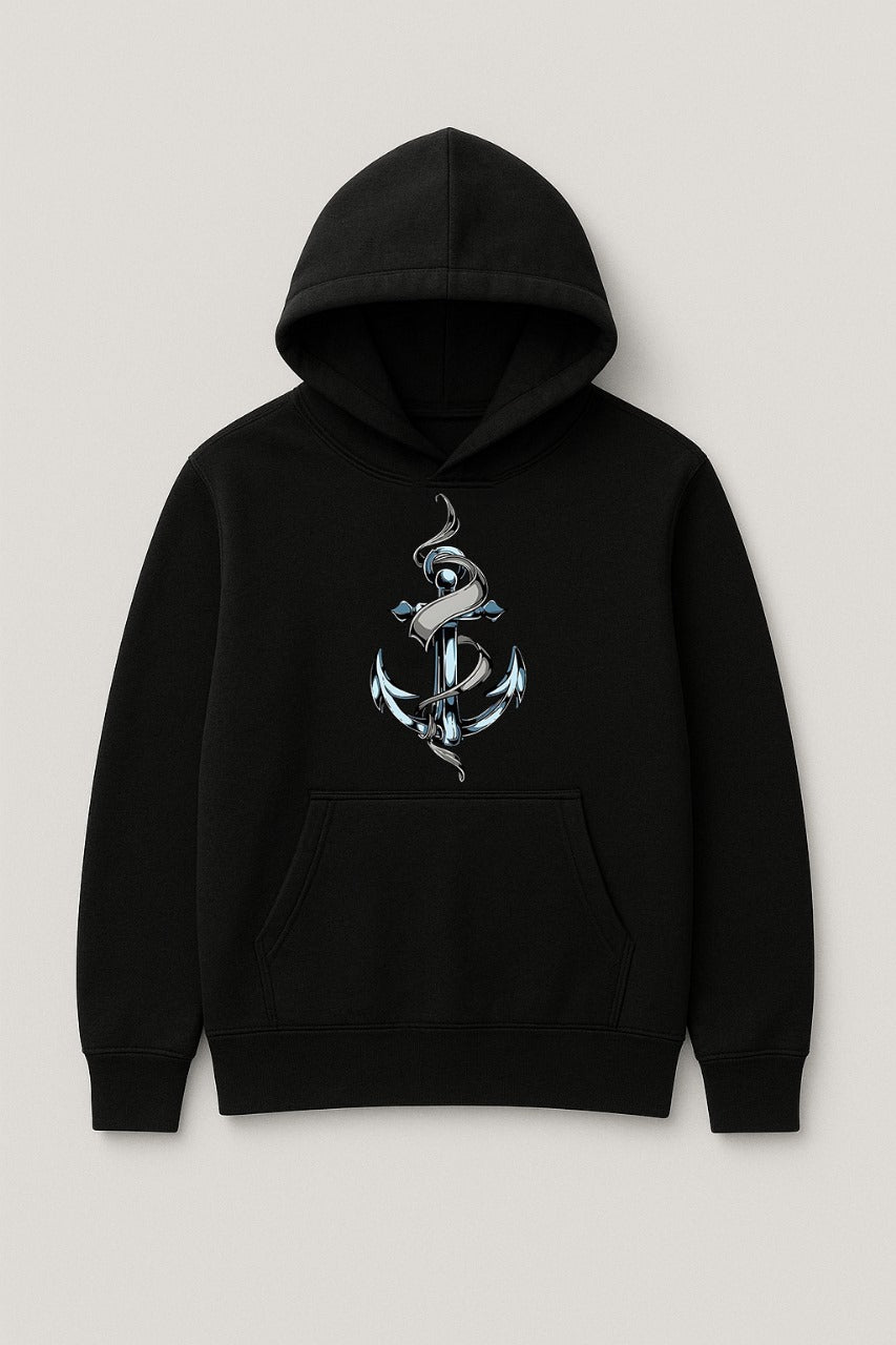 Black Anchor Rope Printed Hoodie