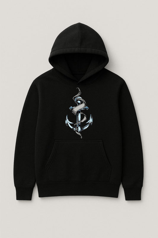 Black Anchor Rope Printed Hoodie