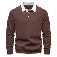 Brown with white multicolor Polo Collar Long Sleeves Sweatshirt