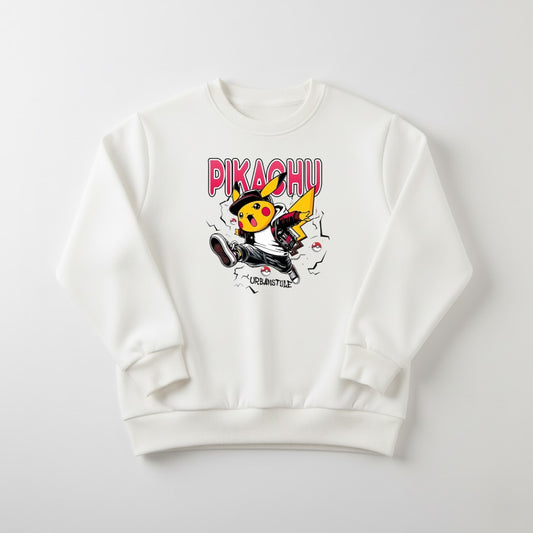 White Pikachu Printed Sweatshirt For Women