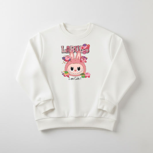 White Labubu Printed Sweatshirt For Women
