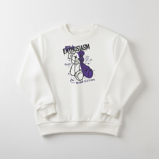 Whte Enthusiasm Printed Sweatshirt For Women