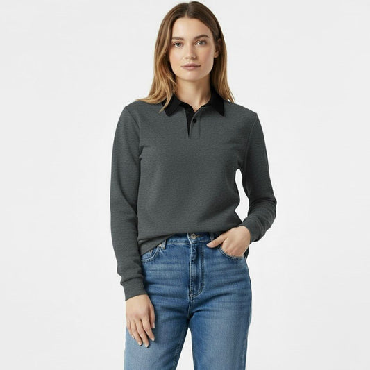 Charcoal with Black Collar Fleece Polo For Women
