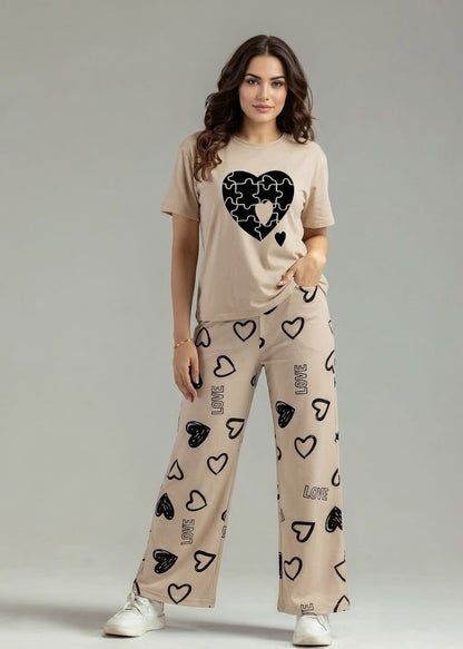 Skin Puzzle Heart Printed pj set