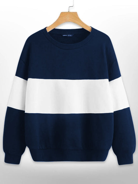 Navy Blue  And White Block Sweatshirt