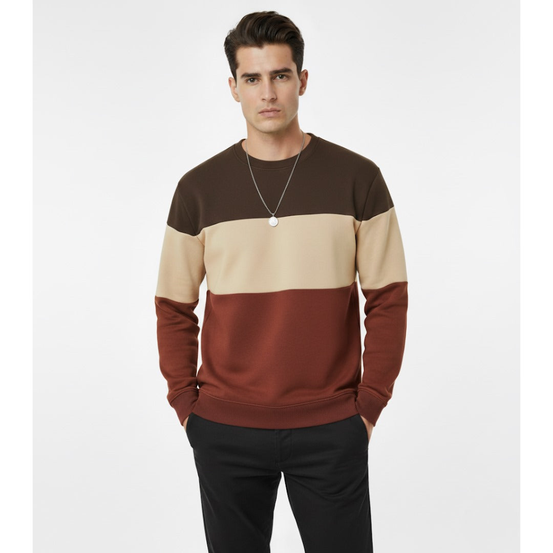 Olive Green Beige and Maroon Block Sweatshirt