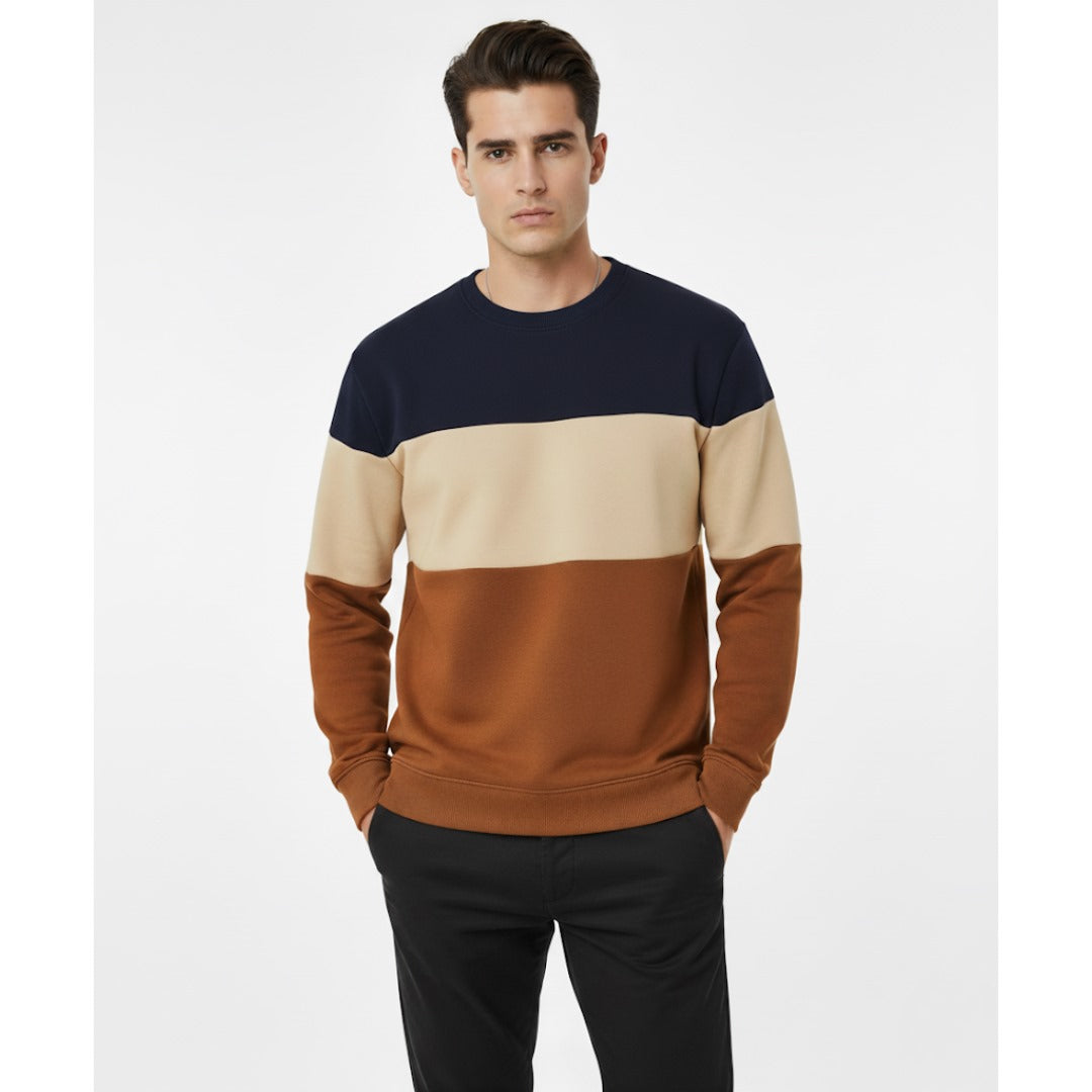 Navy Beige and Camel Brown Block Sweatshirt