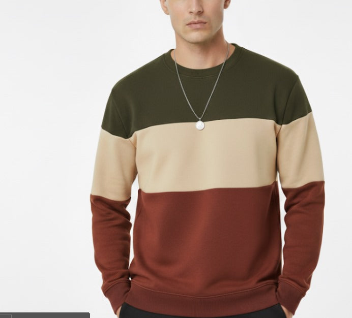 Olive Green Beige and Maroon Block Sweatshirt