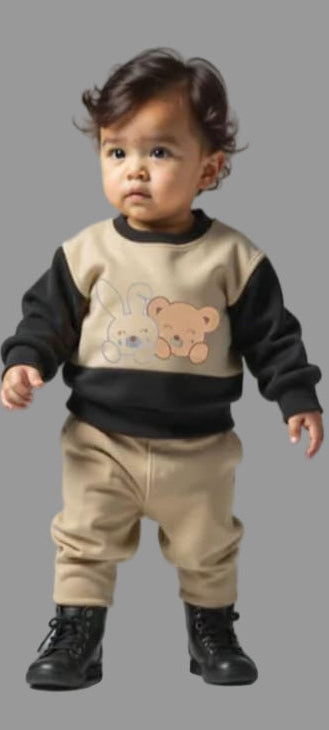 Black & Skin Bunny Printed Fleece Kids Wear (Each)