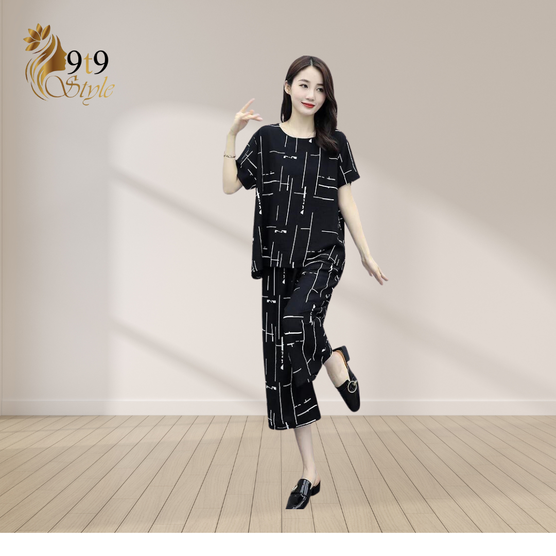 Black Printed Capri Pj set