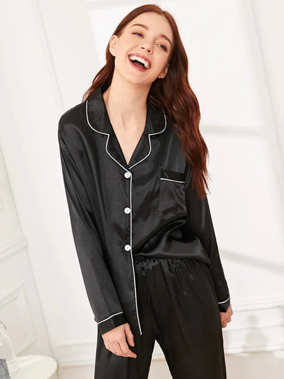 Black Plain Silk Pj Set