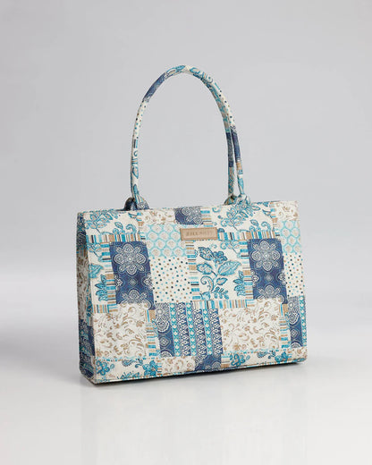 ARTISTIC BLUE PATCHWORK CANVAS BAG