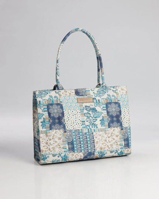 ARTISTIC BLUE PATCHWORK CANVAS BAG