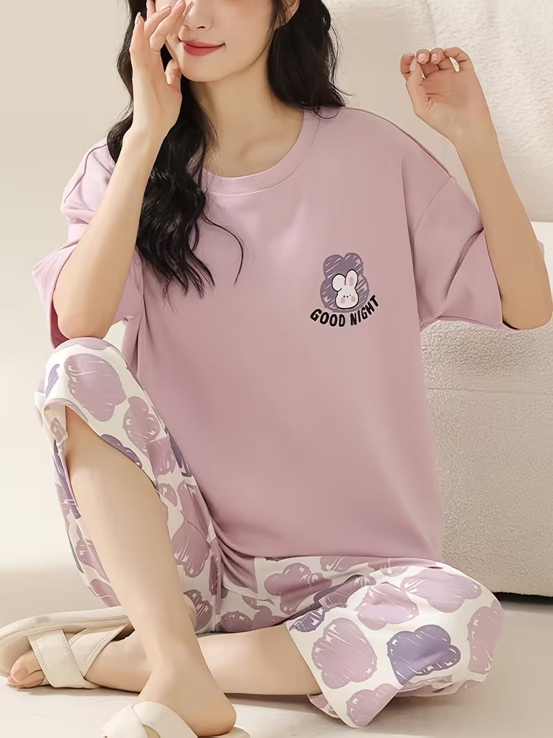 Purple Good Night  Printed Pj set
