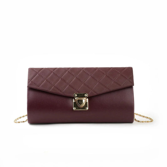 SQUARE QUILTED  CROSSBODY CLUTCH - MAROON