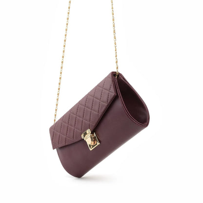 SQUARE QUILTED  CROSSBODY CLUTCH - MAROON