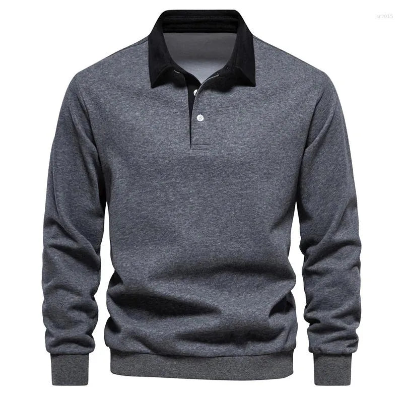 Charcoal with black multicolor Polo Collar Long Sleeves Sweatshirt