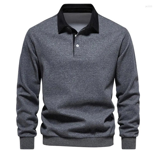 Charcoal with black multicolor Polo Collar Long Sleeves Sweatshirt