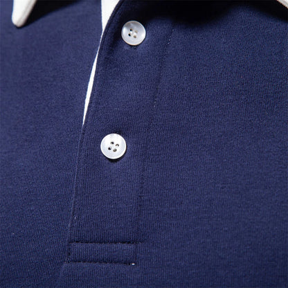 Navy blue with white multicolor Polo Collar Long Sleeves Sweatshirt
