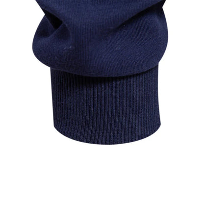 Navy blue with white multicolor Polo Collar Long Sleeves Sweatshirt