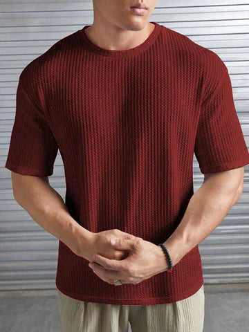 9t9 Maroon Premium Oversized Waffle Knitted Tee