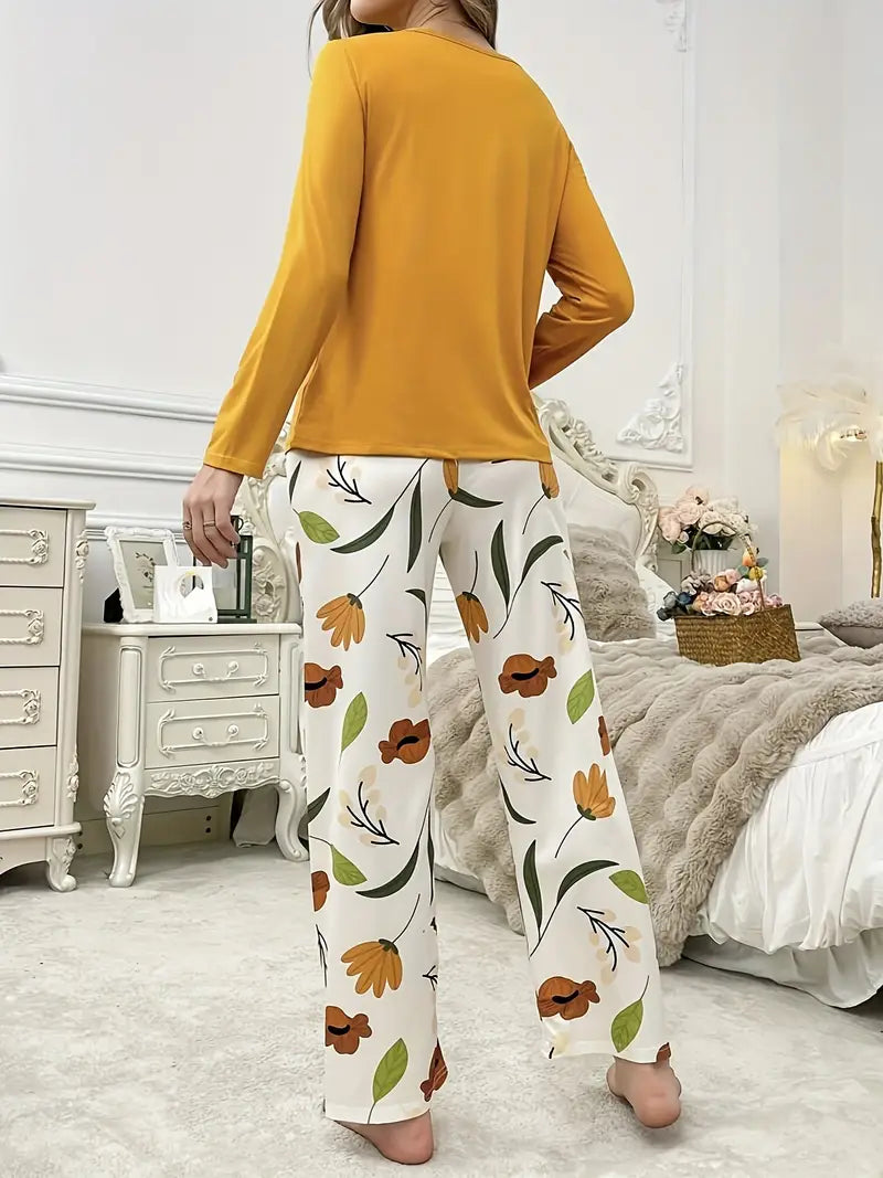 Yellow Flower Pocket Printed Pj set