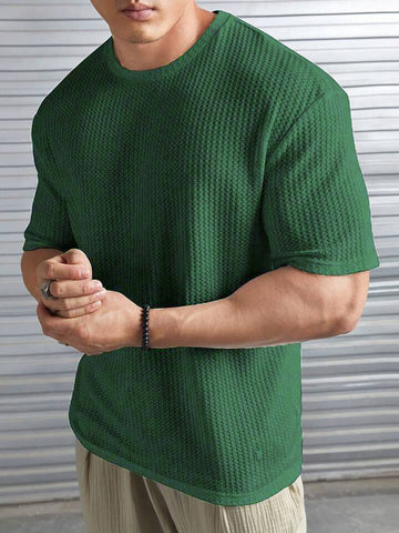 9t9 Bottle Green Premium Oversized Waffle Knitted Tee