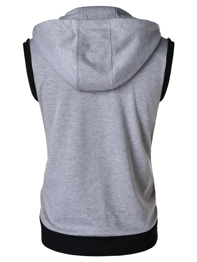 Grey Sleeveless Hooded Zipper