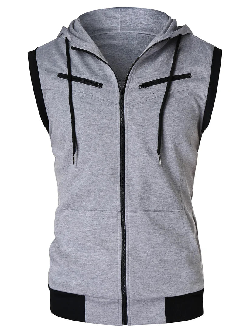 Grey Sleeveless Hooded Zipper